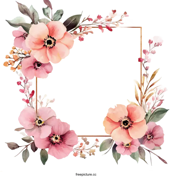 [Transparent Background PNG]Delicate Watercolor Floral Frame Design