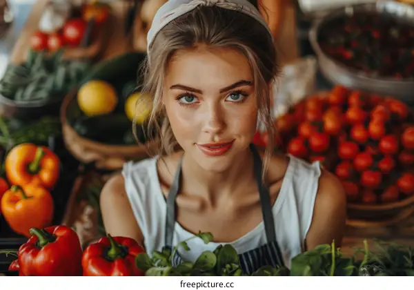 Portrait of a Young Woman Working at the Farmers Market