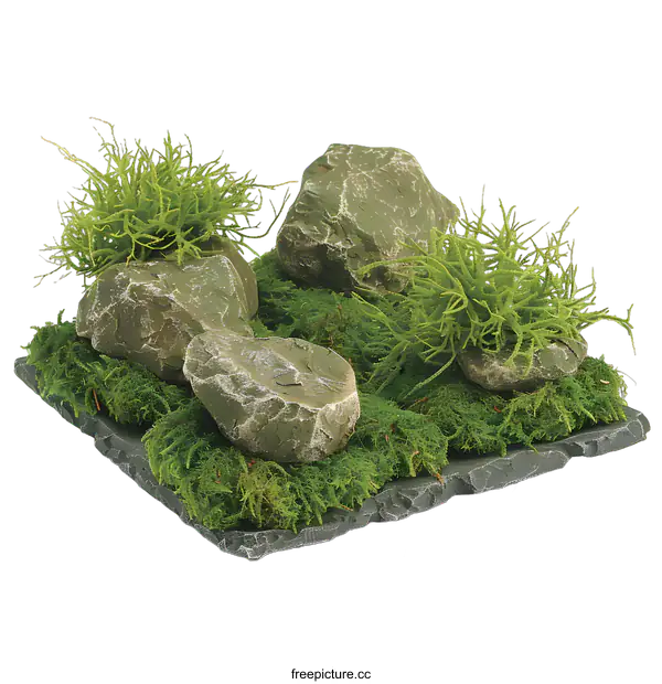 [Transparent Background PNG]Artificial Miniature Garden with Rocks and Moss