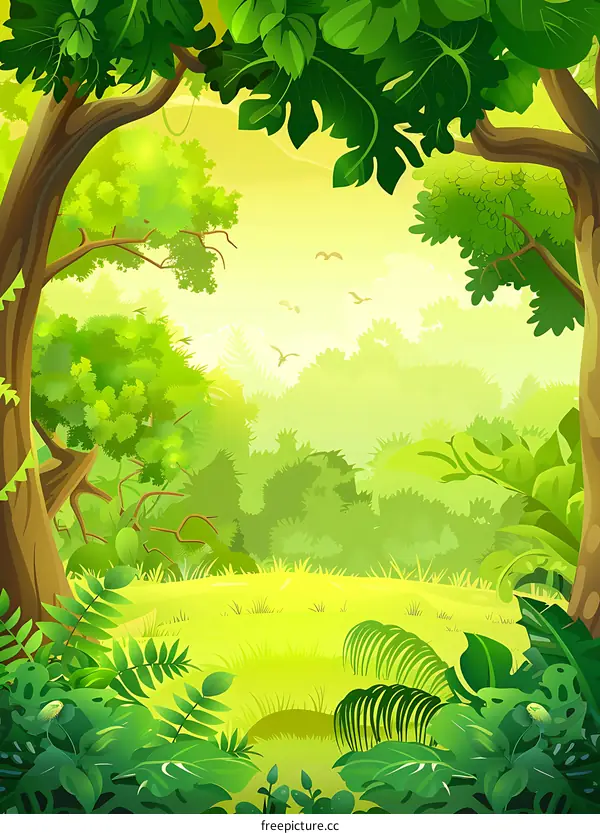 Green Forest with Lush Foliage Illustration