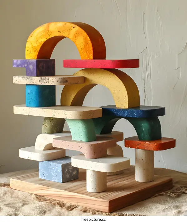 Abstract Colorful Stone Blocks Art Installation