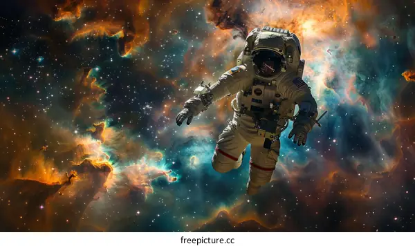 Astronaut in a spacesuit floating in the vastness of space