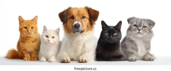 Group of Pets on White Background