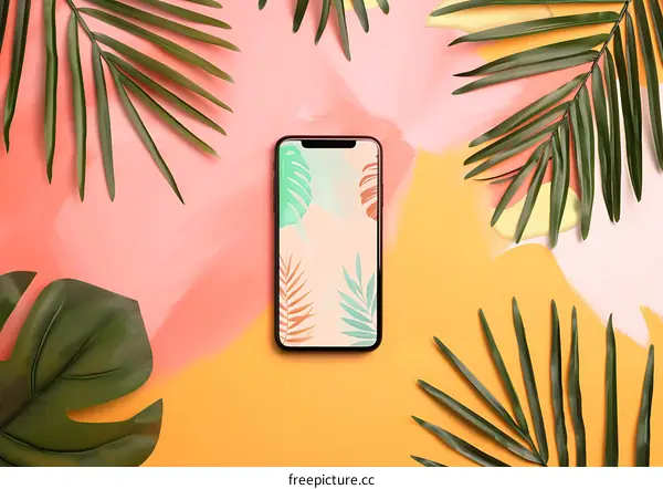 Tropical Phone Background with Palm Leaves