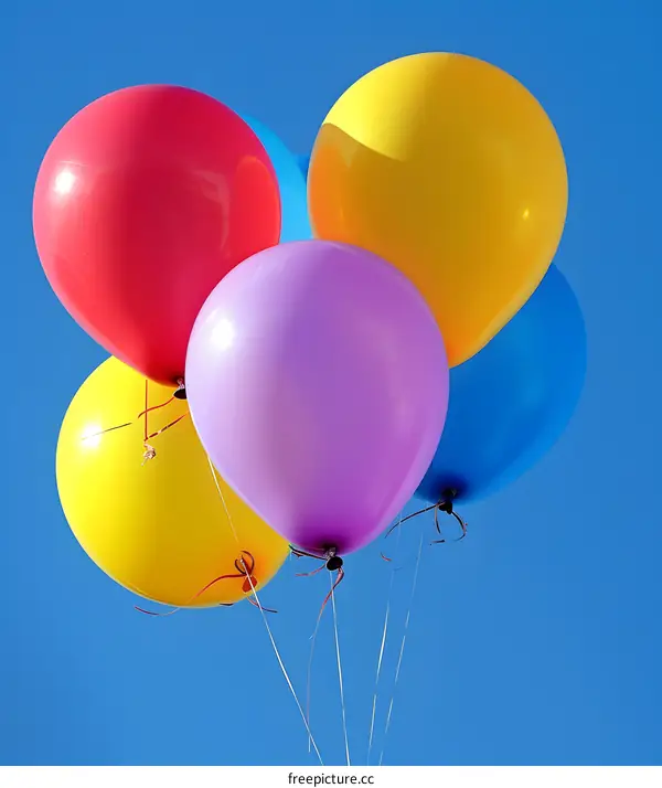 Colorful Balloons Against A Clear Blue Sky