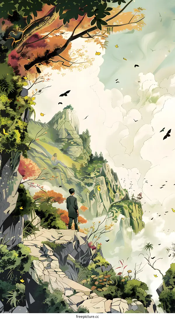 Man Standing on Mountain Looking at Clouds and Sky