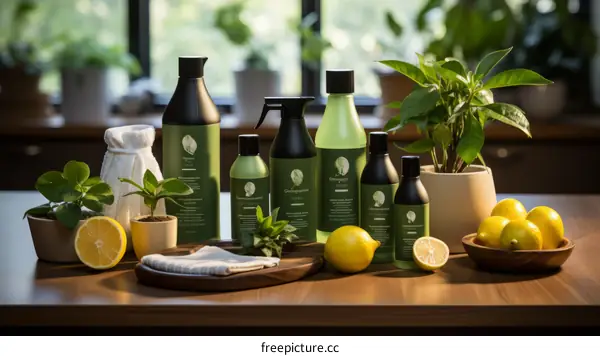 Green cleaning products with lemon and mint