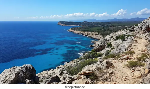 Coastal Landscape of Turquoise Waters and Rocky Cliffs