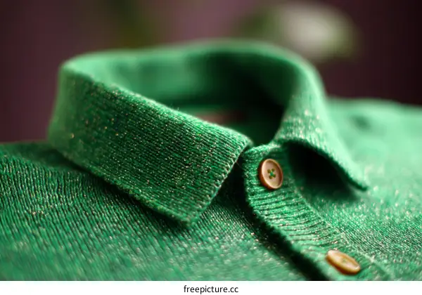 Close-up of a vibrant green polo shirt collar