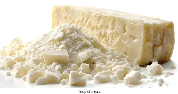 A block of cheese and a pile of grated cheese