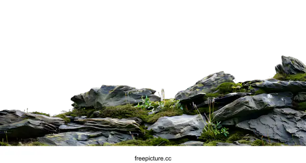[Transparent Background PNG]Green Moss on Grey Rock Cliff