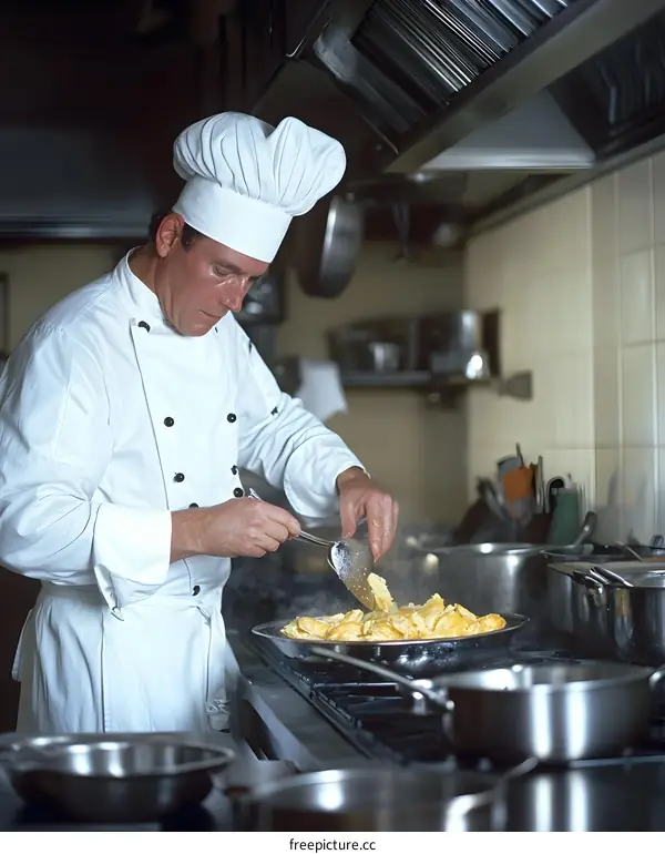Chef Cooking Food in a Kitchen