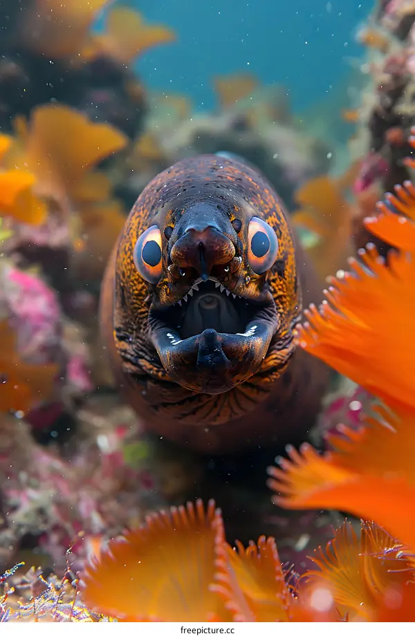 Moray Eel with Open Mouth in Coral Reef