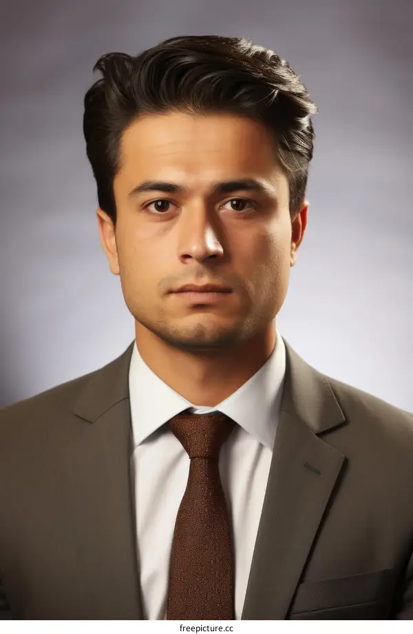 Headshot of a young professional man wearing a suit and tie