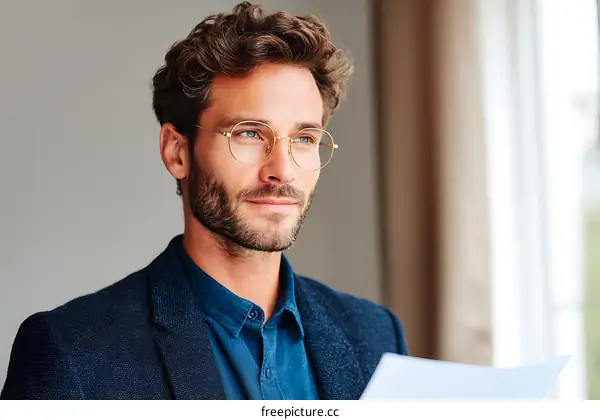 Confident Business Man Reading Documents