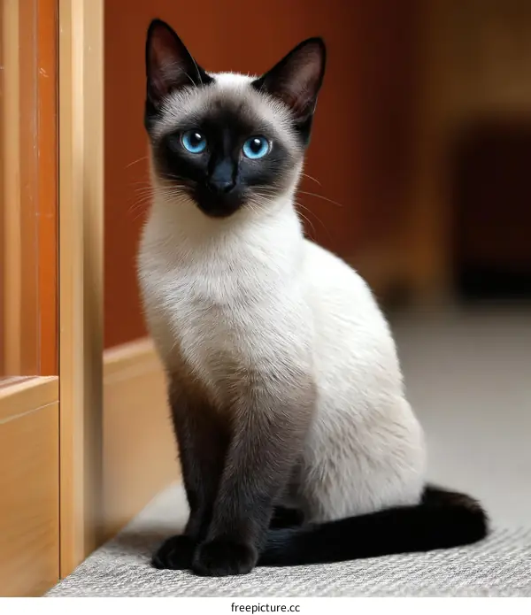 Beautiful Siamese Cat Sitting in Room