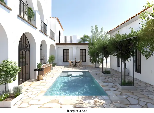 Courtyard with pool and trees