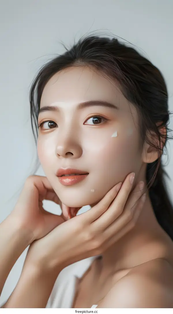 Beautiful Asian Woman with Smooth Skin and Makeup