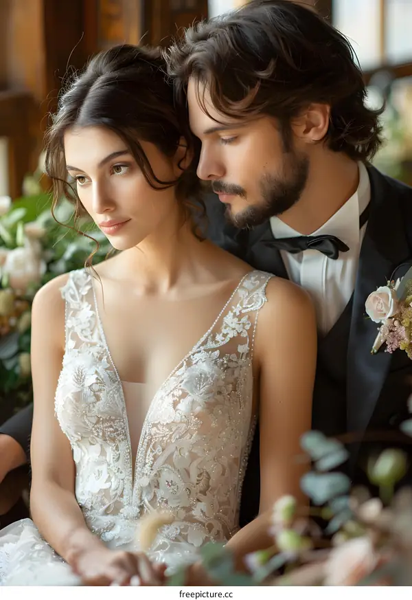 A bride and groom on their wedding day