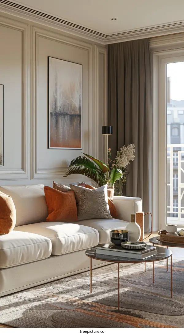 Bright & Airy Living Room with Balcony Offering City Views