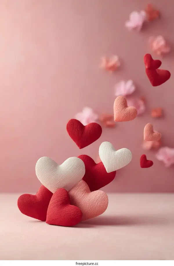 Floating Hearts in Soft Pink Background