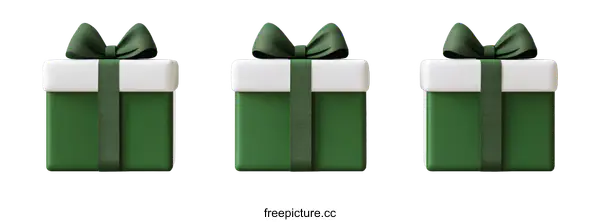 [Transparent Background PNG]Three 3D Rendered Green Gift Boxes