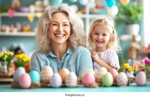 Easter Celebration with Grandmother and Granddaughter