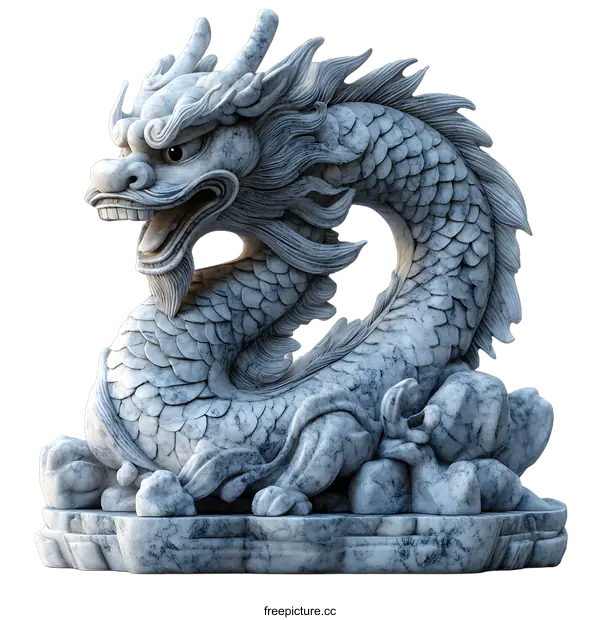 [Transparent Background PNG]Chinese Dragon Sculpture in White Marble