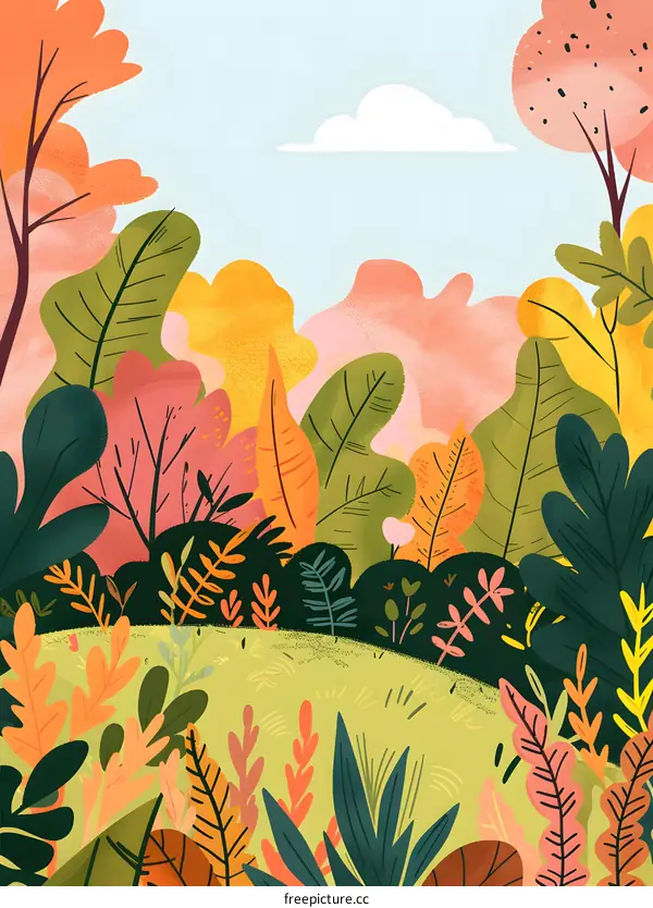 Beautiful Hand Drawn Illustration of Green Lush Garden