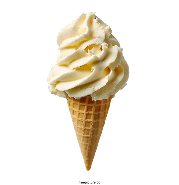 [Transparent Background PNG]Vanilla soft serve ice cream in a waffle cone on white background
