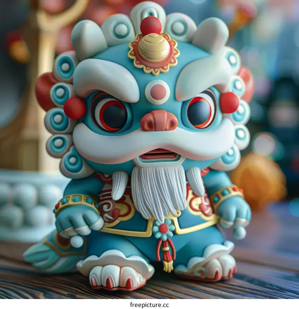 Big-eyed Cartoon Lion with a Long Beard