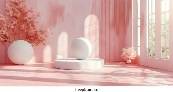 Modern Interior with Geometric Shapes in Pastel Colors