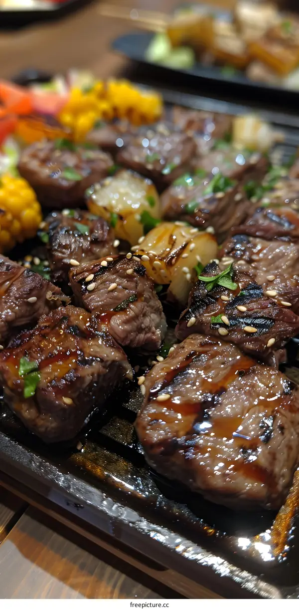 Grilled Beef Skewers with Sesame Seeds and Parsley