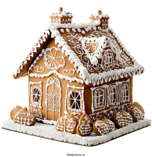 [Transparent Background PNG]Gingerbread House Decorated with Icing