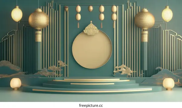 Elegant Chinese New Year Scene with Golden Lanterns