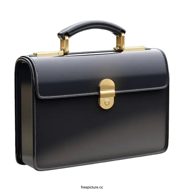 [Transparent Background PNG]Glossy Black Leather Briefcase Business Bag