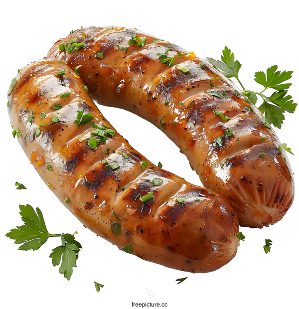 [Transparent Background PNG]Grilled Sausages with Parsley Garnish