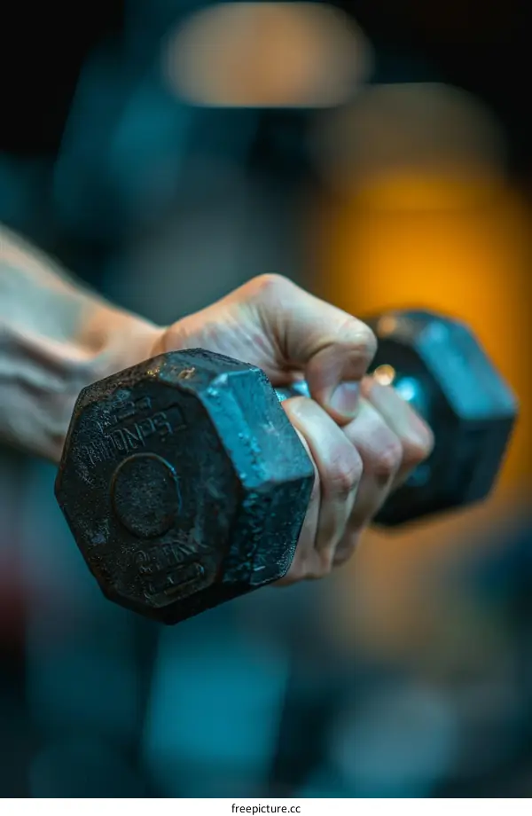 A person of color's hand holding a dumbbell during a workout
