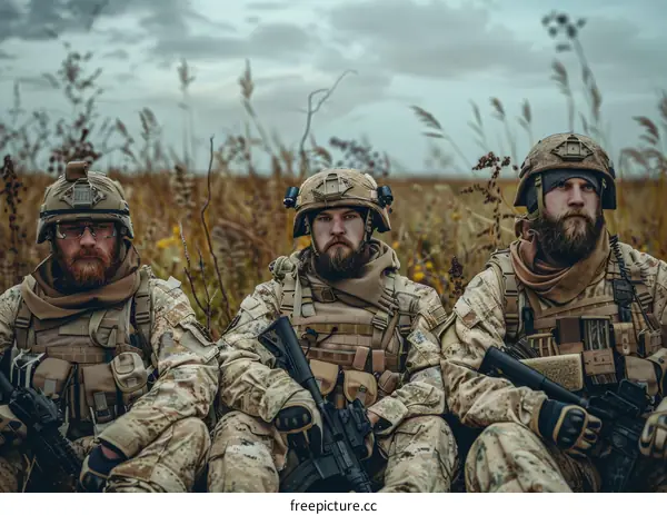 Three soldiers in the field