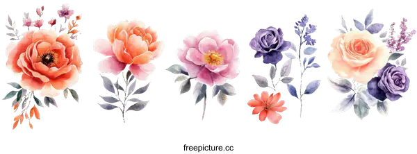 [Transparent Background PNG]Watercolor Floral Bouquet Collection