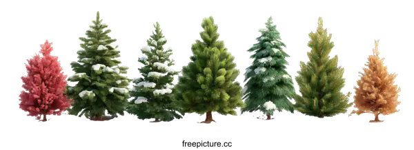 [Transparent Background PNG]Collection of Festive Christmas Trees in Various Colors