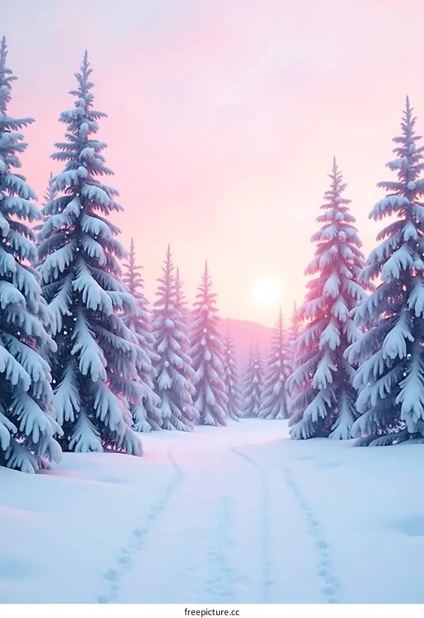 Snowy Forest Landscape at Sunset