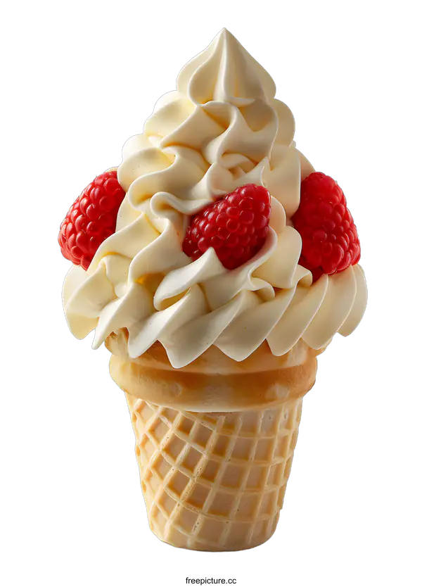 [Transparent Background PNG]Close-up of a raspberry ice cream cone