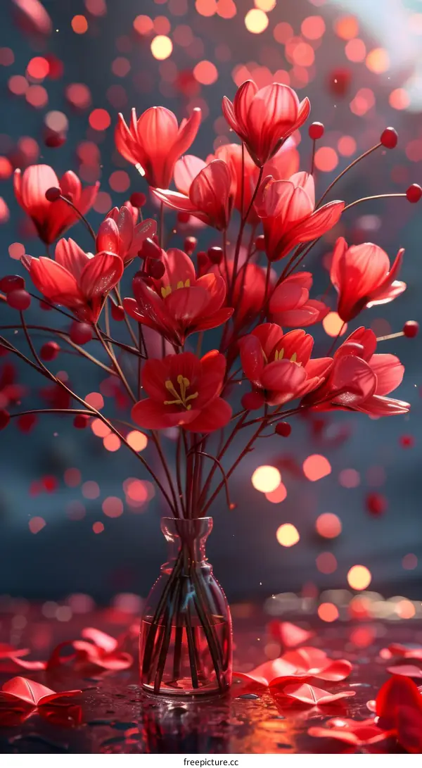 Red Flower Bouquet in a Glass Vase on a Table