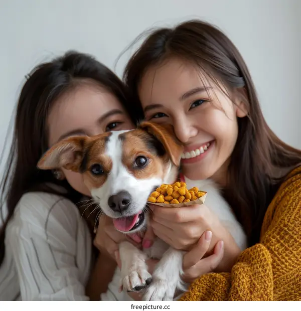 Two Asian women with a small dog