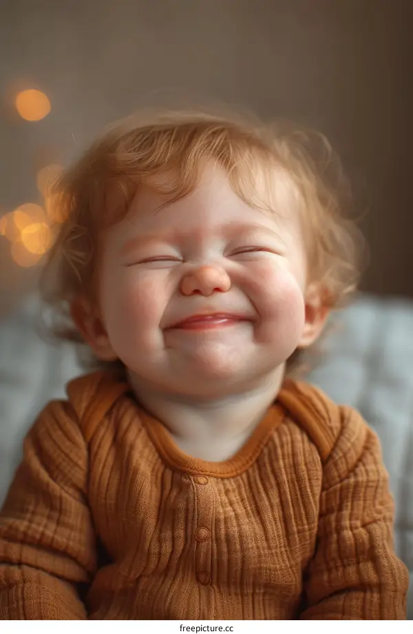 A smiling baby with red hair and blue eyes