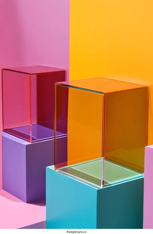Colorful Glass Cubes on Pastel Background
