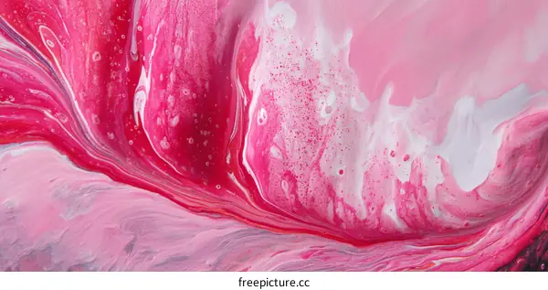 Abstract Flowing Pink and White Acrylic Painting