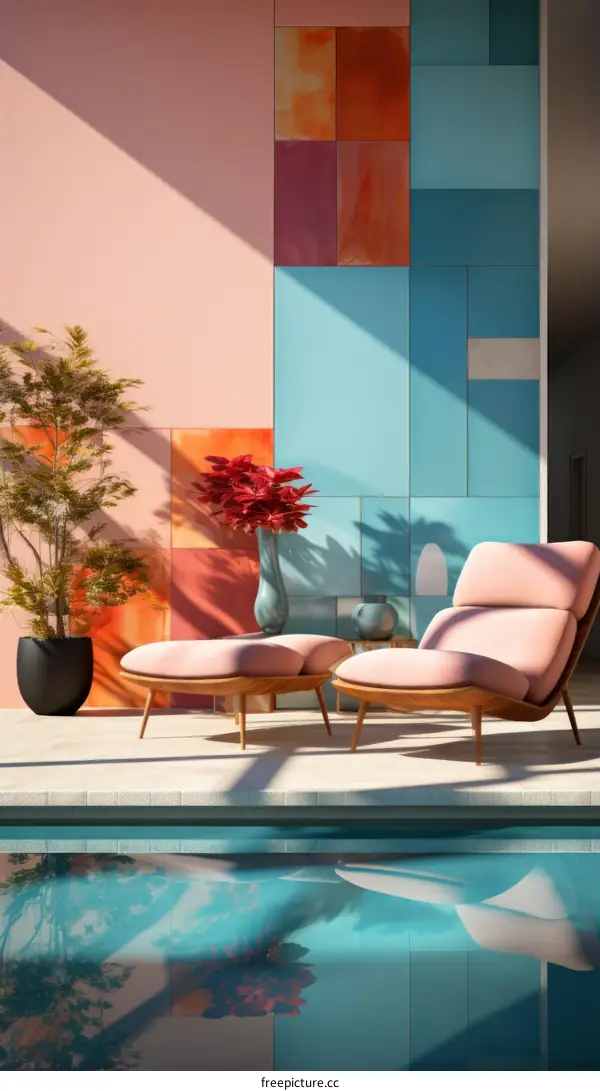 Beautiful Modern Home Boasting Colorful Architectural Design and Stunning Pool