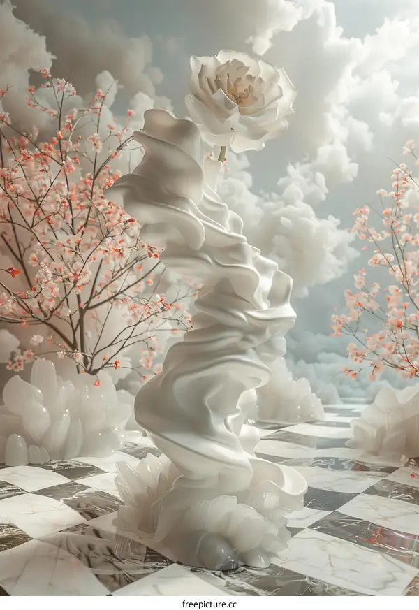 Whimsical Floral Abstract Sculpture Garden Scene